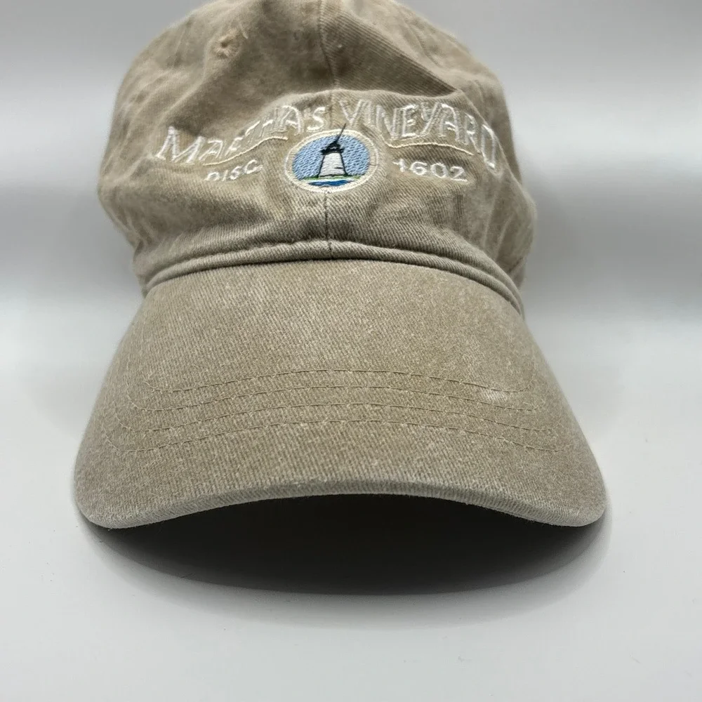 Vintage Hat Triangle Martha's Vineyard Tan Cotton Lighthouse Embroidered Cap